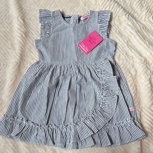 Rufflebutts Navy Seersucker Ruffle Woven Dress